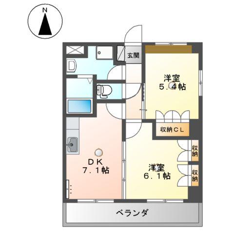 ウィステリアスプリングス(2DK/2階)の間取り写真