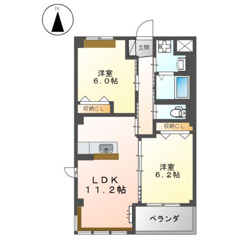 KAMISAKURA(2LDK/3階)の間取り写真