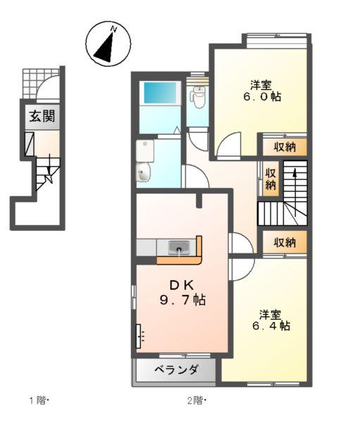 クレストール(2DK/2階)の間取り写真