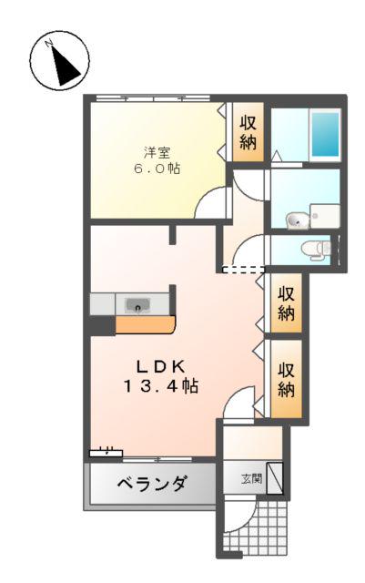 クレストール2(1LDK/1階)の間取り写真