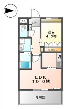 アクアサイド(1LDK/1階)の間取り写真
