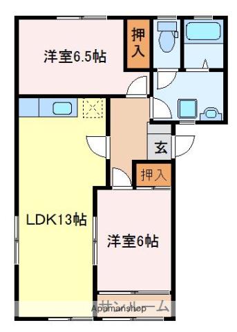 紅葉ハイツB(2LDK/1階)の間取り写真