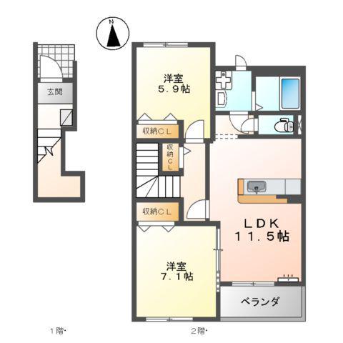 リヴィエーラ(2LDK/2階)の間取り写真