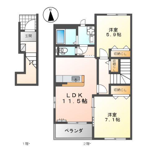 リヴィエーラ(2LDK/2階)の間取り写真