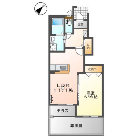 カーサ 高須(1LDK/1階)の間取り写真