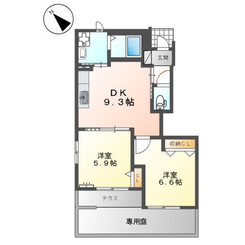 カトル・ナフⅡ(2DK/1階)の間取り写真