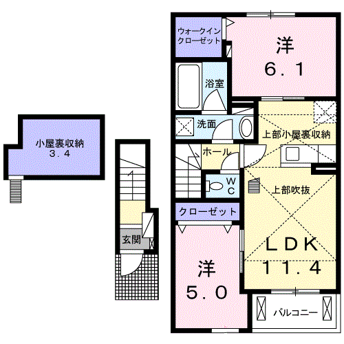 カステルールA(2LDK/2階)の間取り写真