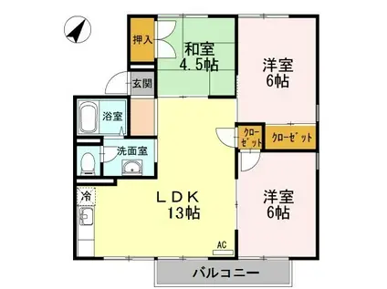 セジュール床波 A棟(3LDK/2階)の間取り写真