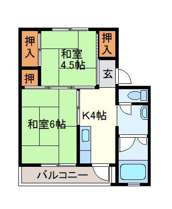 ビレッジハウス埴生2号棟(2K/1階)の間取り写真