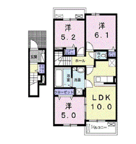 ESPOIR UBE Ⅱ(3LDK/2階)の間取り写真
