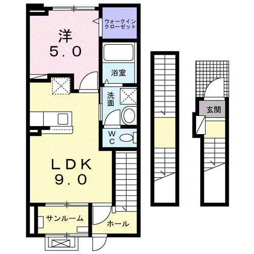 ルミナーレ Ⅱ(1LDK/3階)の間取り写真