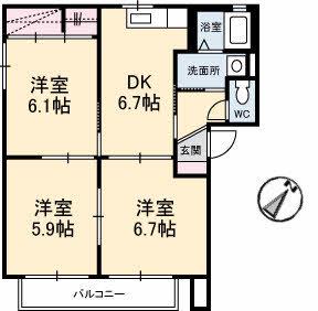 クリスタルシティーK(3DK/2階)の間取り写真