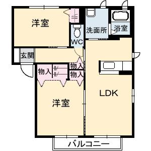 シャーメゾン岩鼻(2LDK/1階)の間取り写真