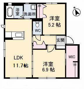 シャーメゾン山王田A棟(2LDK/1階)の間取り写真