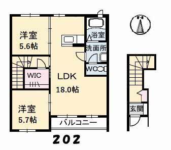 シャーメゾン桜川(2LDK/2階)の間取り写真