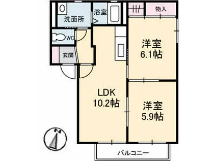 バリュージュローズB(2LDK/2階)の間取り写真