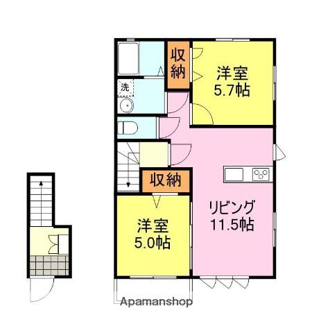 BLANCDOL(2LDK/2階)の間取り写真