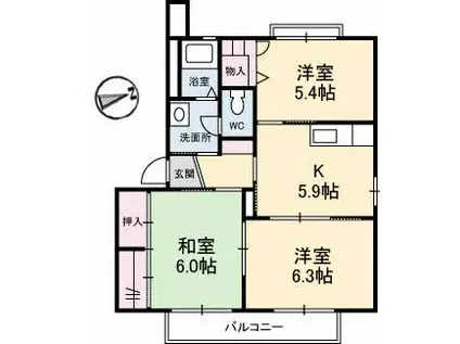 シャーメゾン西岐波B(3K/2階)の間取り写真