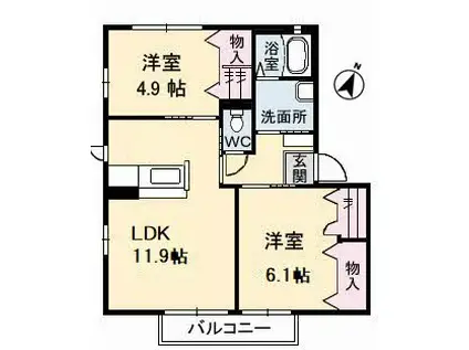 シャーメゾン丸尾D(2LDK/1階)の間取り写真