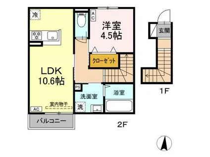 ウィルコート東深川(1LDK/2階)の間取り写真