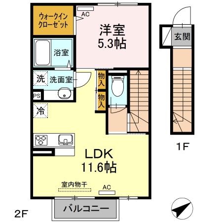 グレイスヴィラ南浜 A棟(1LDK/2階)の間取り写真