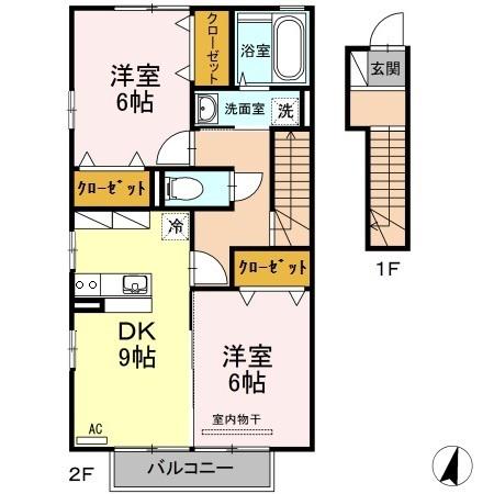 ラ・フェリシタ(2DK/2階)の間取り写真