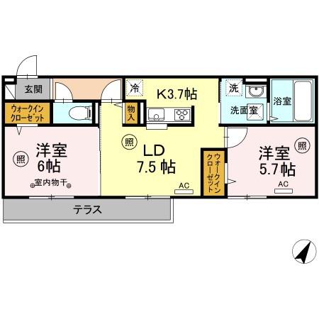 ヒルズライフ B棟(2LDK/1階)の間取り写真