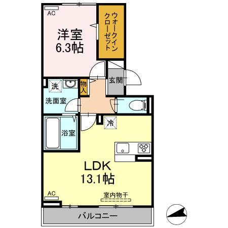 プレステージア厚南北Ⅰ(1LDK/3階)の間取り写真