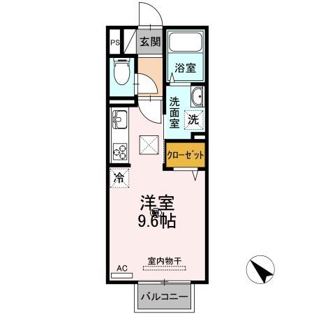 カレッジタウン E・F棟 F棟(ワンルーム/1階)の間取り写真