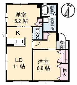 シャーメゾンヤナイB(2LDK/1階)の間取り写真