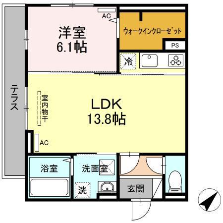 クレストヒルズ A棟(1LDK/1階)の間取り写真