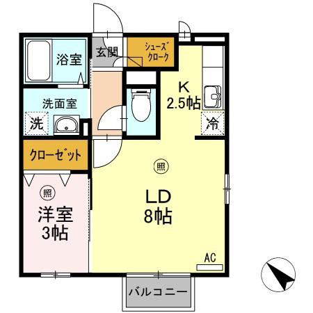 ハイマート小串(1LDK/2階)の間取り写真