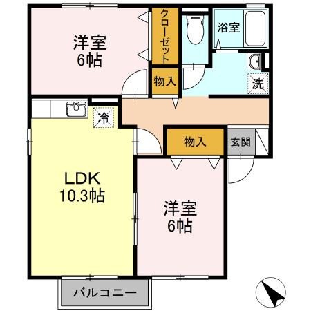 カーサエスペランザB(2LDK/1階)の間取り写真