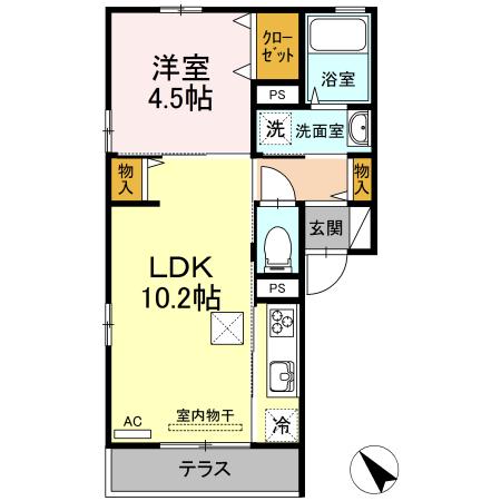 エバーグリーン B棟(1LDK/1階)の間取り写真