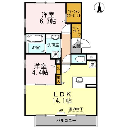 カーサクレアール(2LDK/2階)の間取り写真