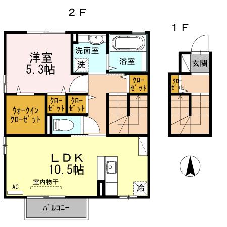 カーサ フェリーチェ(1LDK/2階)の間取り写真