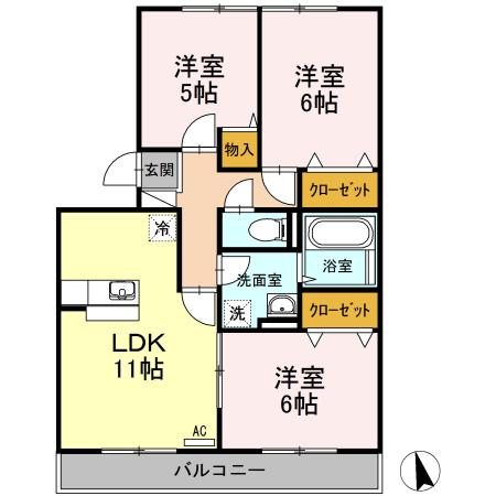 宇部線 宇部新川駅 徒歩15分 3階建 築20年(3LDK/3階)の間取り写真