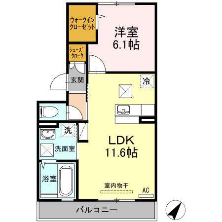 ヒルズビュー(1LDK/1階)の間取り写真