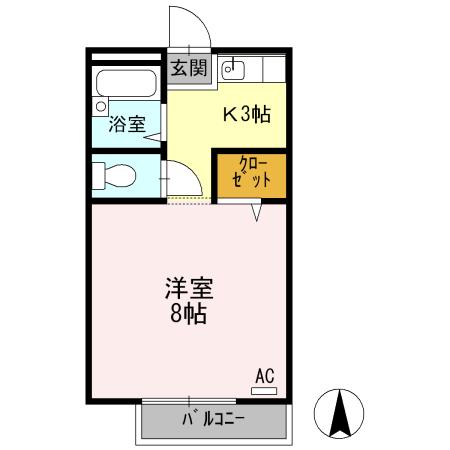 サンライフ向日葵(ワンルーム/1階)の間取り写真