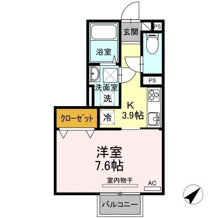 カレッジタウン E・F棟 E棟(1K/1階)の間取り写真