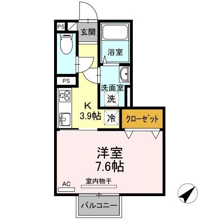 カレッジタウン E・F棟 E棟(1K/2階)の間取り写真