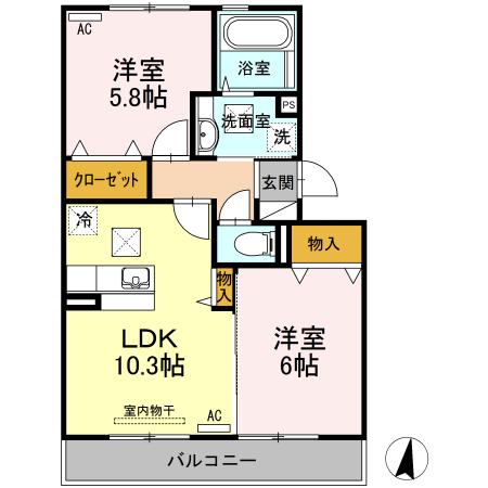 プラージュ(2LDK/1階)の間取り写真