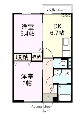 アルメリア弐番館(2DK/2階)の間取り写真