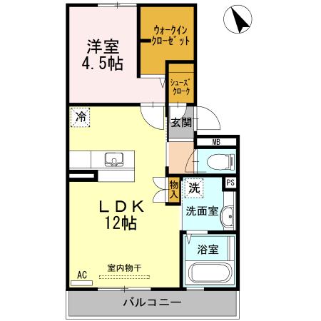 ヒルズ琴芝町(1LDK/2階)の間取り写真