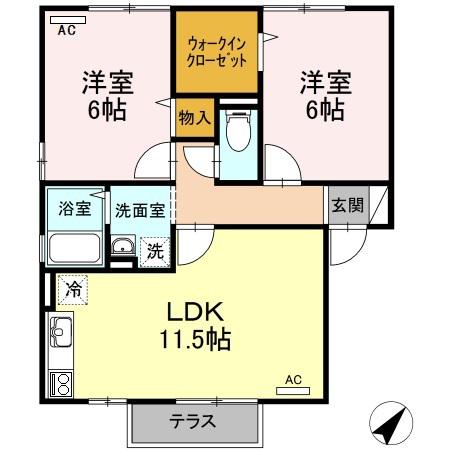ハピネスA(2LDK/2階)の間取り写真
