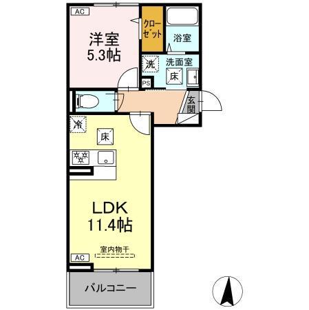 ウィルコート仙崎(1LDK/1階)の間取り写真
