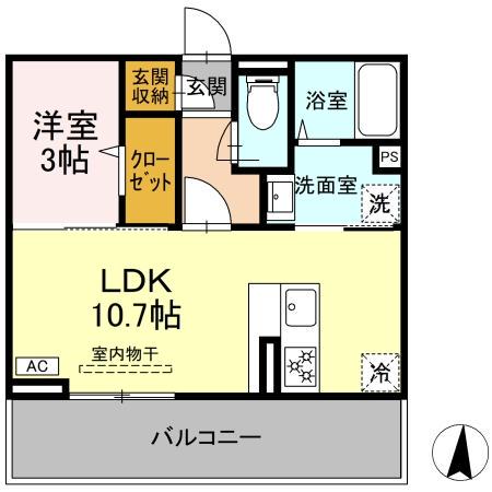 ウィルコート仙崎(1LDK/3階)の間取り写真