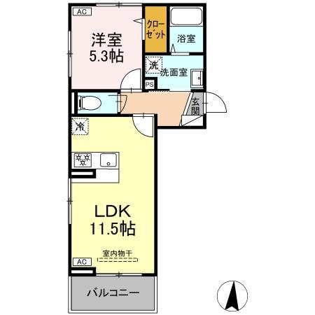 ウィルコート仙崎(1LDK/2階)の間取り写真
