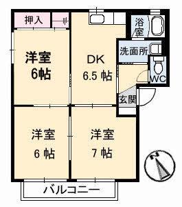 ヴァリュージュ A棟(3DK/2階)の間取り写真