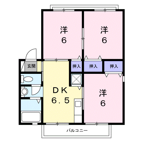 ヴィラたかせ(3DK/2階)の間取り写真